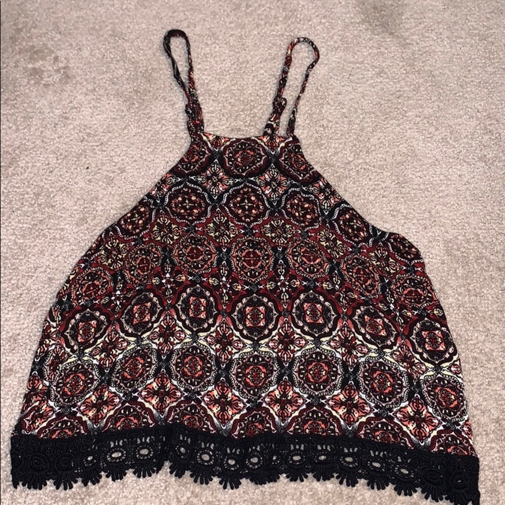 High neck, open back crop top